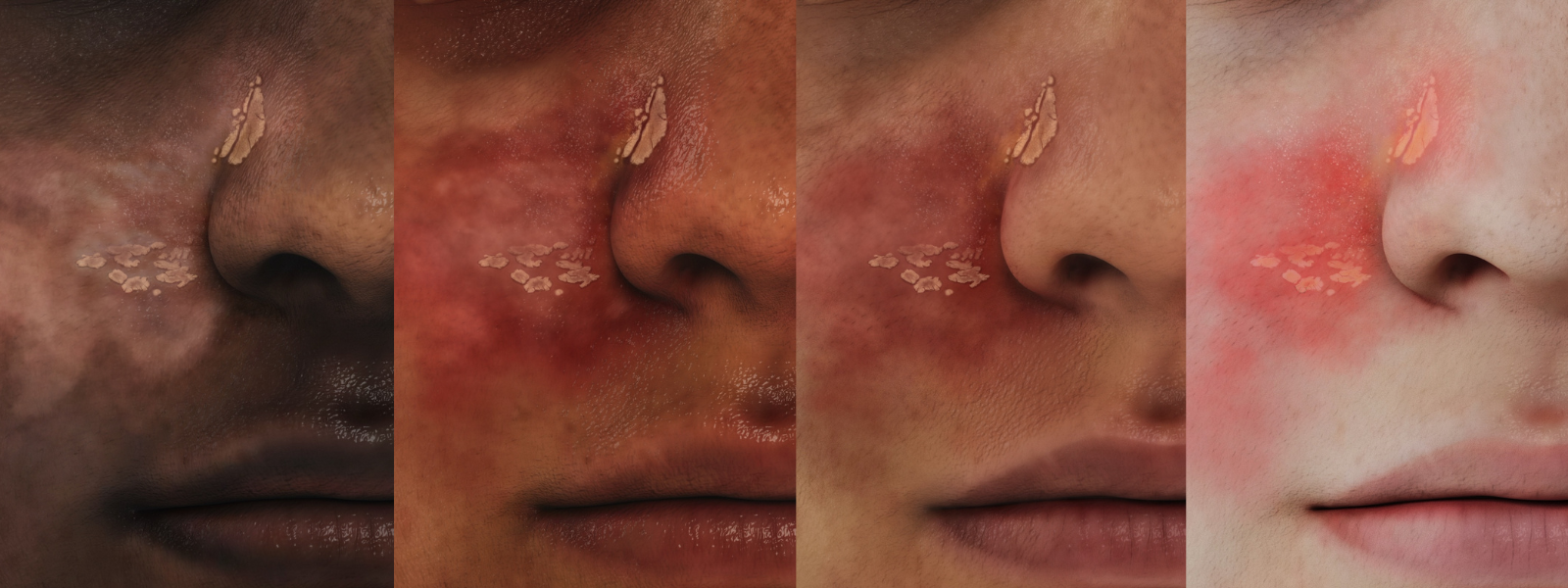 Eczema across skin tones showing variations in erythema and pigment change